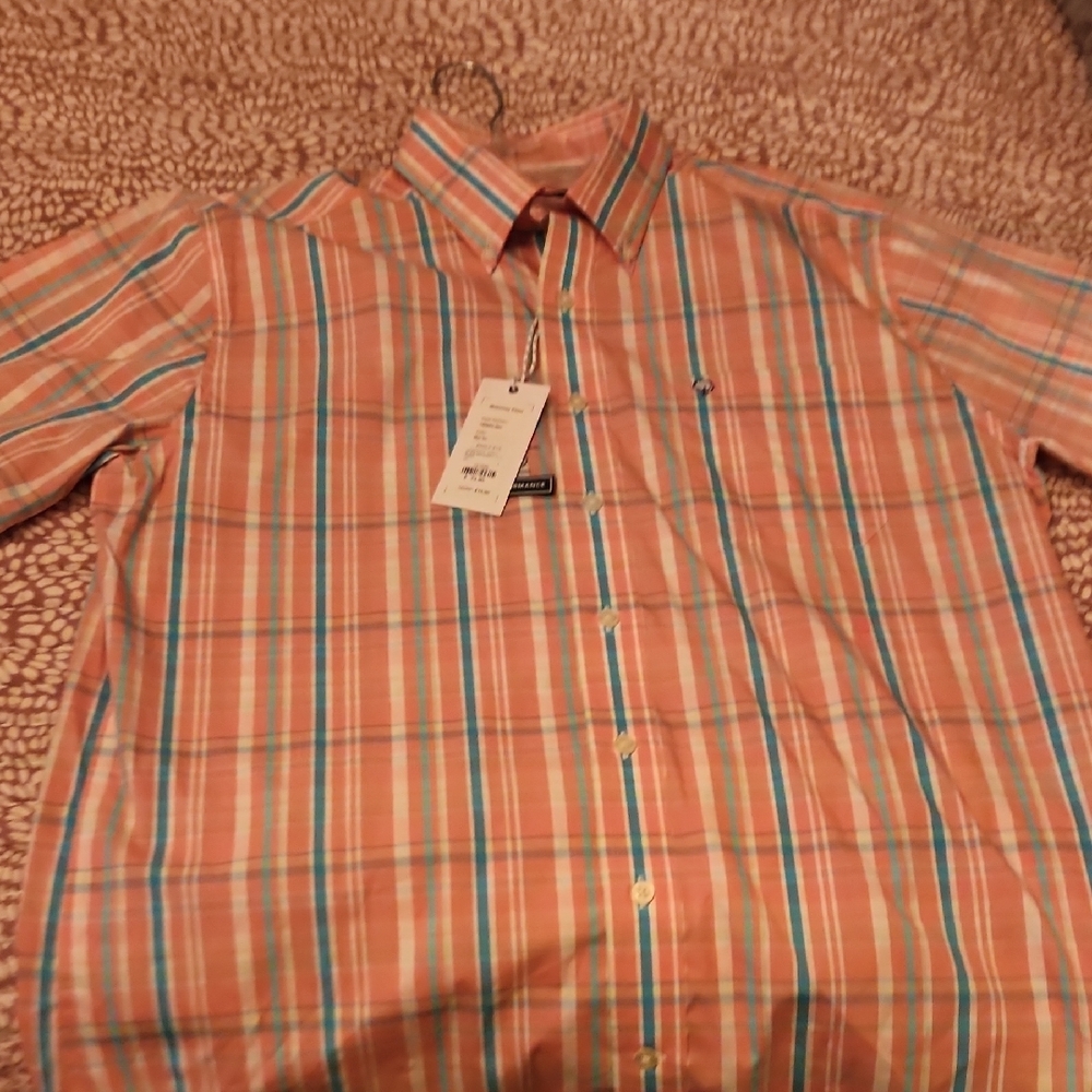 The Southern Shirt Company Peach Blue Plaid Casual Button Down
